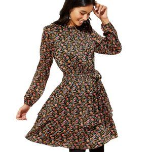 LOFT Metallic Shimmer Floral Dress with belt and ruffles Womens Sz XL Extra Larg